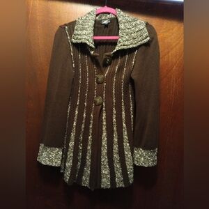 Lisa International Women's Wide Collar Fitted And Flared Cardigan Large